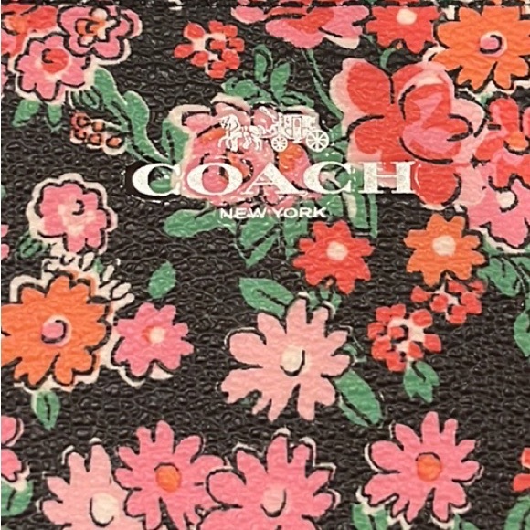 Coach Mixed Floral Corner Zip Wristlet Black Orange Pink Red Green Flower EUC - Picture 9 of 9